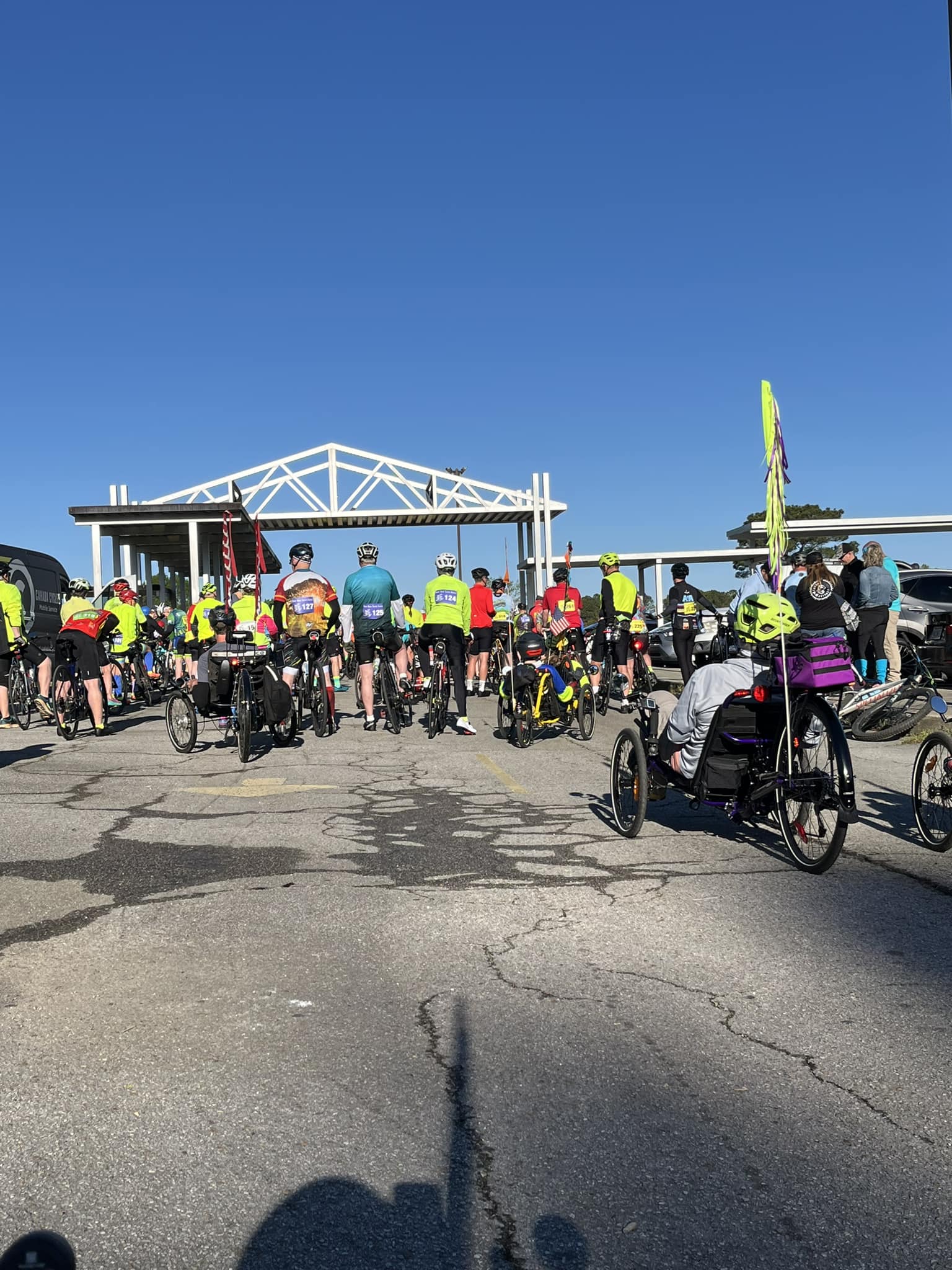 Trike riders pausing during a 32-mile ride on the St. Marks Trail
