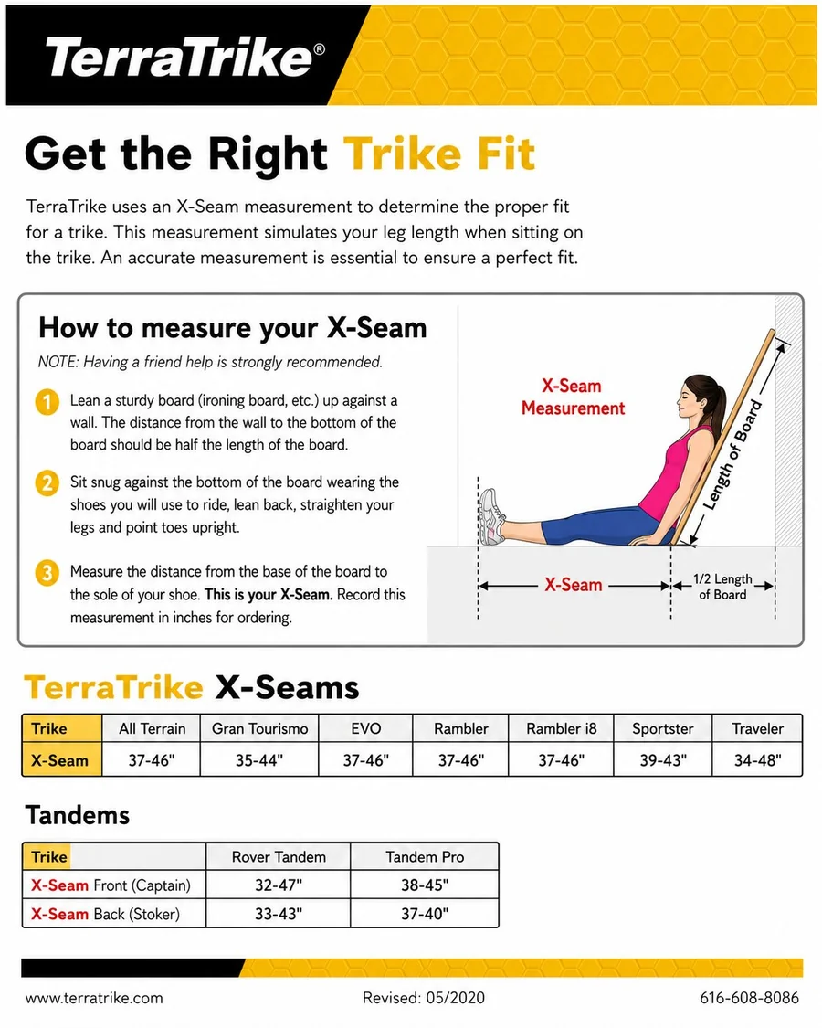 X-seam measurement for custom trike fit