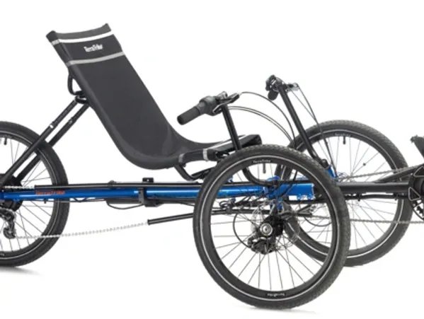 TerraTrike Rogue E+ in Rocket City Trikes blue paint